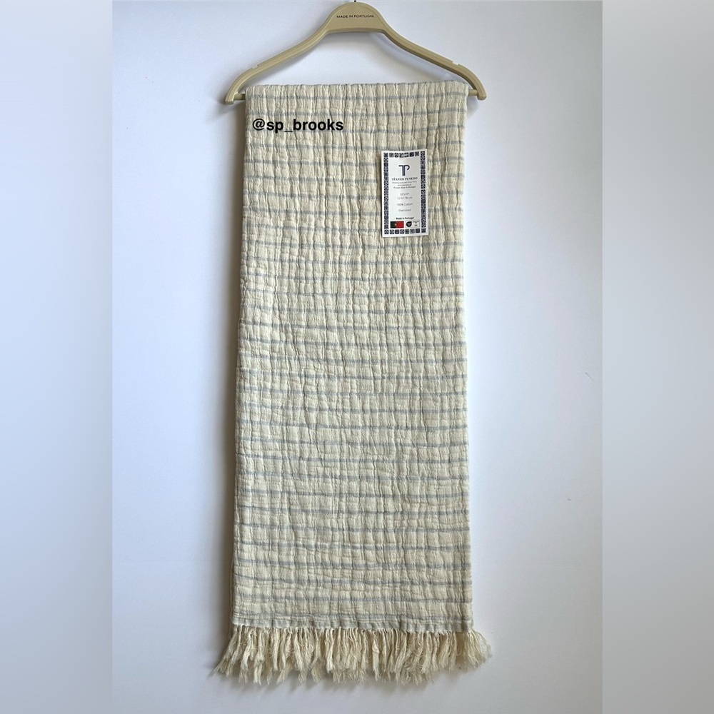🎁Texteis Penedo Throw Blanket - Blue Stripes with Solid Reverse